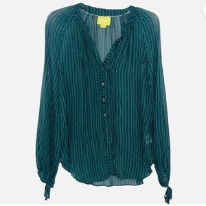 Maeve Teal and Navy Blouse Anthropologie NWT
